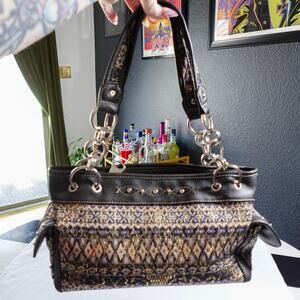 Western Y2K Boho Studded Metallic Detail Shoulder Bag Faux Leather Double‎ Strap